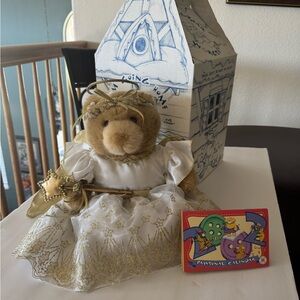 2002 vintage Build a Bear Angel Teddy White & Gold Glitter Mint in Original Box